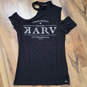 Karv Black Cut-Out Short Sleeve Tee
